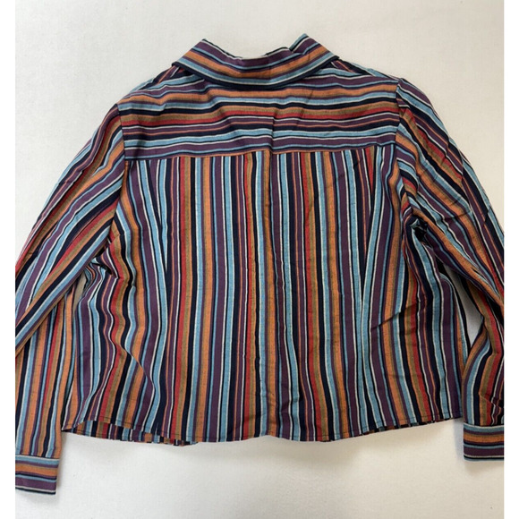 Evan Picone Shaket Blouse Sz 1 X Striped Long Sleeve Boho Western Crop Top - Picture 3 of 13